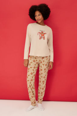 Trendyolmilla Yesil %100 Pamuklu Y?lbas? Temal? Orme Pijama Tak?m? THMAW24PT00061
