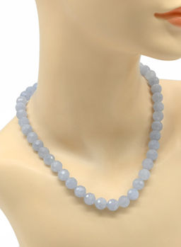 Бусы из камня кальцита граненые 10мм цв.аквамарин, 47см