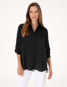 Siyah Comfort Fit Saten Uzun Kollu G_mlek