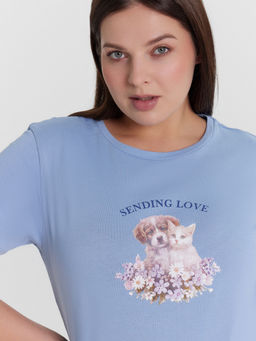 Пижама женская с принтом sending love пыльно -голубой +серый меланж 4306-А +печать 592370 - Mark formelle фото 5