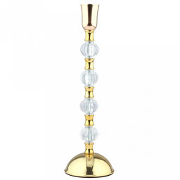 Подсвечник металлический "Магия" h30,5см, чаша д3,3см, h3,8см, пластмассовая/стеклянная ножка, нескользящее основание д9см, золотой, в коробке (Китай)