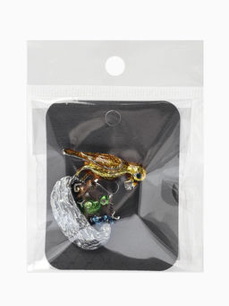 Брошь «Птица с  птенцами» гнездо, цветная в серебре