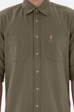 Мужская открытая рубашка с длинным рукавом хаки 1 бесплатно для 1 зоны в рубашках - U.s. polo assn фото 6