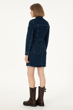 Kad_n Mavi Mini Boy Jean Elbise