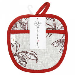 Прихватка с запахом 19х19см "Парадиз", форма "Яблоко", рогожка 171г/м2, хлопок 100%, наполнитель - ватин 280г/м2, на пластмассовом подвесе, "Домашняя мода" (Россия)