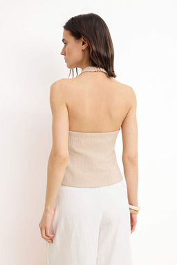 Bej Boyundan Baglamal? Cizgili Dokuma Yelek TWOSS26YE00019 - Trendyolmilla фото 4