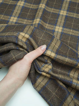 Шерсть пальтово-костюмная Твид Клетка бежево-синяя на коричневом, ш.1.5м, шерсть-50%, п/э-50% - Купава фото 13