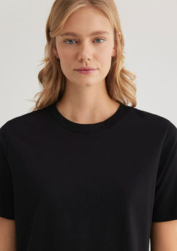 Bisiklet Yaka Siyah Basic Tisort - Mavi фото 6