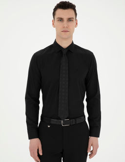 Рубашка Pierre Cardin Slim Fit черная длинный рукав