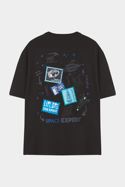 Trendyolmilla Man Beyaz Oversize/Genis Kesim K?sa Kol Galaksi S?rt Bask?l? %100 Pamuk T-shirt TMNSS25TS00087  фото 2