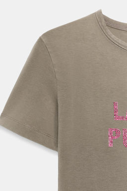 CAMISETA LAVADA TEXTO BRILLOS / Khaki - Zara фото 6