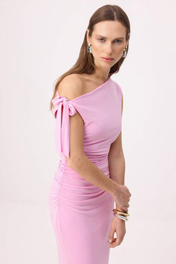 Pembe Fitted/Vucuda Oturan Maxi Esnek Kalem Orme Elbise TWOSS24EL00563