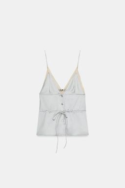 TOP SATINADO ENCAJE / Blanco / Gris - Zara фото 2
