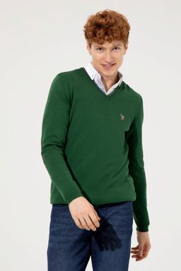 U. S. Polo Assn Мужской зеленый базовый трикотажный свитер с v-образным вырезом - U.s. polo assn фото 2