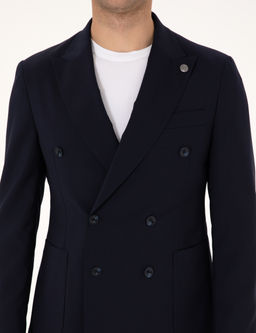 Lacivert Extra Slim Fit %100 Y_n Kruvaze Tak_m Elbise