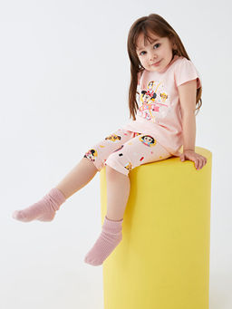 Bisiklet Yaka K?sa Kollu Minnie Mouse Bask?l? K?z Bebek Pijama Tak?m?