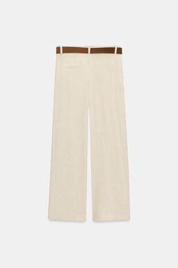 PANTAL?N CULOTTE CON LINO CINTUR?N / Beige claro