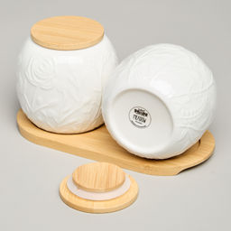 НАБОР БАНОК LEFARD MEADOW С ДЕР.КРЫШКОЙ НА ДЕР. ПОДСТАВКЕ 2 ШТ. 19,5*9,5 СМ 400 МЛ  фото 4