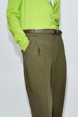PANTAL?N PINZAS CINTUR?N / Khaki - Zara фото 5