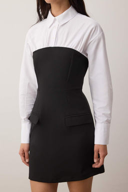 TRENDYOLMILLA Siyah Duz Bodycone Straplez Detayl? Finike Mini Dokuma Gomlek Elbise TWOSS24EL00751  фото 21