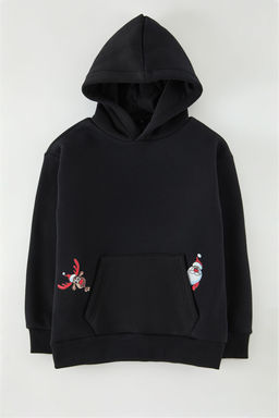 Siyah Erkek Cocuk Duz Orme Mini Me Y?lbas? Modeli Sweatshirt TKDAW25SW00124