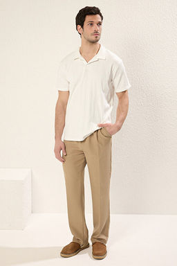 Ekru Regular/Normal Kesim Dokulu Basic Polo Yaka T-shirt TMNSS25PO00000