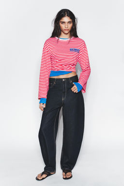 STRIPED T-SHIRT WITH SLOGAN - Zara фото 4