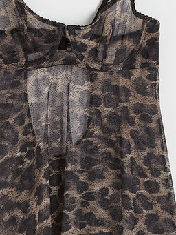 V Yaka Leopar Desenli Babydoll