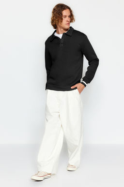 TRENDYOL MAN Kahverengi Oversize/Genis Kesim Dugmeli Polo Yaka Kal?n Ici Polarl? Sweatshirt TMNAW24SW00107 - Trendyolmilla фото 5