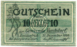 Банкнота 10 геллеров 1920 года Австрия  Форхдорф (нотгельд)