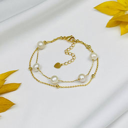 Браслет на цепочке двойной с Жемчугом 17 см +