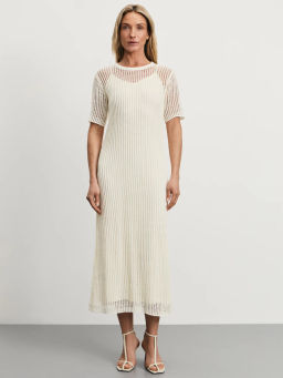 Полупрозрачное вязаное платье из хлопка с подкладкой / Zarina  фото 3