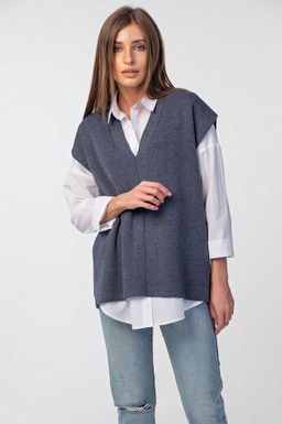 Жилет вязаный оверсайз с открытой спиной черный - Fly фото 13