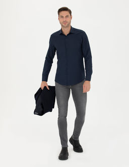 Lacivert Slim Fit Uzun Kollu G_mlek