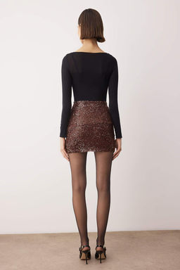 Kahverengi Super Mini Orme Payet Party Etek TPRAW26ET00021 - Trendyolmilla фото 4