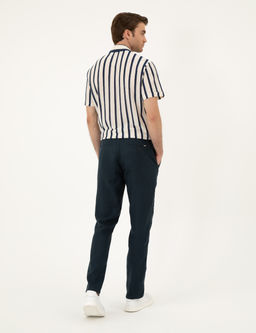 Lacivert Carrot Fit %100 Keten Kanvas Pantolon