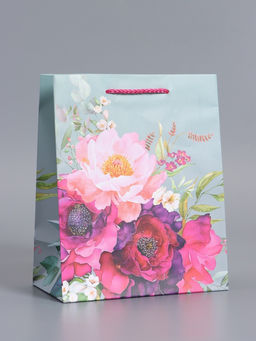 Пакет подарочный ламинированный «Цветочный комплимент», серый с розовым, 18×22.3×10 см