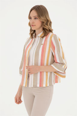 Женская пудровая рубашка с длинным рукавом Неожиданная скидка в корзине