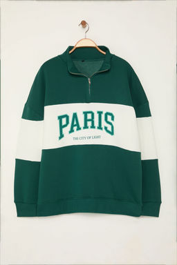 TRENDYOL MAN Zumrut Yesili %100 Pamuk Buyuk Beden Oversize/Genis Kesim Dik Yaka Sweatshirt TMNAW25AO00055 - Trendyolmilla фото 6
