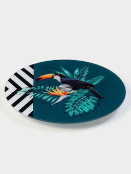 Подставка для торта Доляна Тропики, d=32 см, вращающаяся, стекло, зелёная