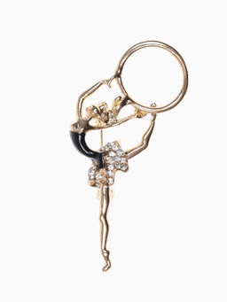 Брошь Гимнастка с хула-хупом, цвет чёрно-белый в золоте