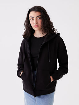Kap??onlu Oversize Kad?n Kal?n Fermuarl? Sweatshirt