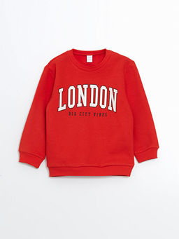 Bisiklet Yaka Bask?l? Erkek ?ocuk Kal?n Sweatshirt