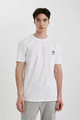 Regular Fit Bisiklet Yaka Bask?l? K?sa Kollu Ust
