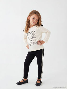 Bisiklet Yaka Bask?l? K?z ?ocuk Tak?m