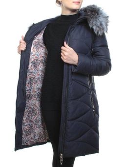 AZ1819HM DK. BLUE Пальто женское зимнее (холоффайбер, натуральный мех чернобурки) - Фабричный китай фото 12
