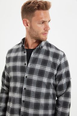 TRENDYOL MAN Gri Slim Fit Dugmeli Yaka Apoletli K?sl?k Oduncu Kareli Gomlek TMNAW22GO0357 - Trendyolmilla фото 7