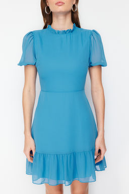 TRENDYOLMILLA Siyah A-Kesim Volanl? Sifon Astarl? Dokuma Dokuma Elbise TWOSS23EL00520 фото 12