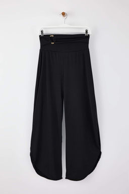 Siyah Barrel Beli Lastikli Aksesuar Detayl? Normal Bel Esnek Orme Pantolon TWOSS26PL00001