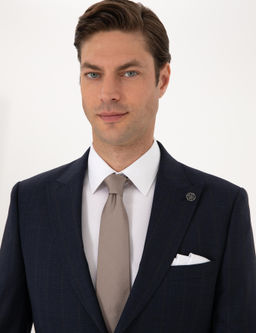Lacivert Slim Fit %100 Y_n _izgili Tak_m Elbise